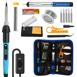 Advanced 80W LCD Digital Soldering Iron Kit with Adjustable Temperature and Soldering Accessories - UK (14IN1 Kit)
