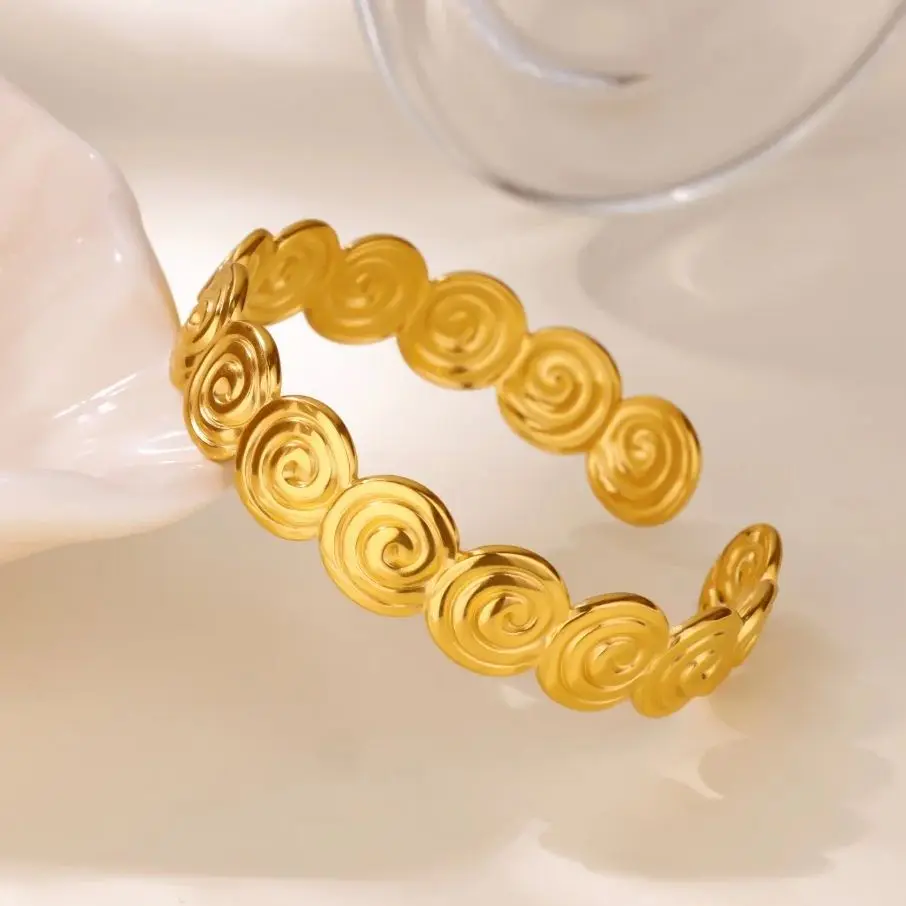 Threaded Bangle For Women Geometric Opening Stainless Steel Bracelet