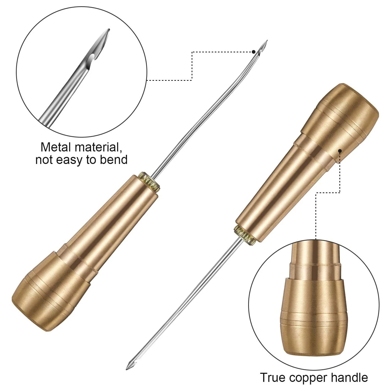 Leather Sewing Kit DIY Leather Sewing Awl Needle with Copper Handle Set Leather Canvas Tent Shoes Repairing Tool 3 Color Thread