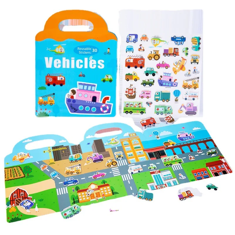 

My First Book Magnetic Puzzle Cartoon Animal Vehicle Game Puzzle Reusable Sticker Book Early Learning Cognition Toy Baby Books
