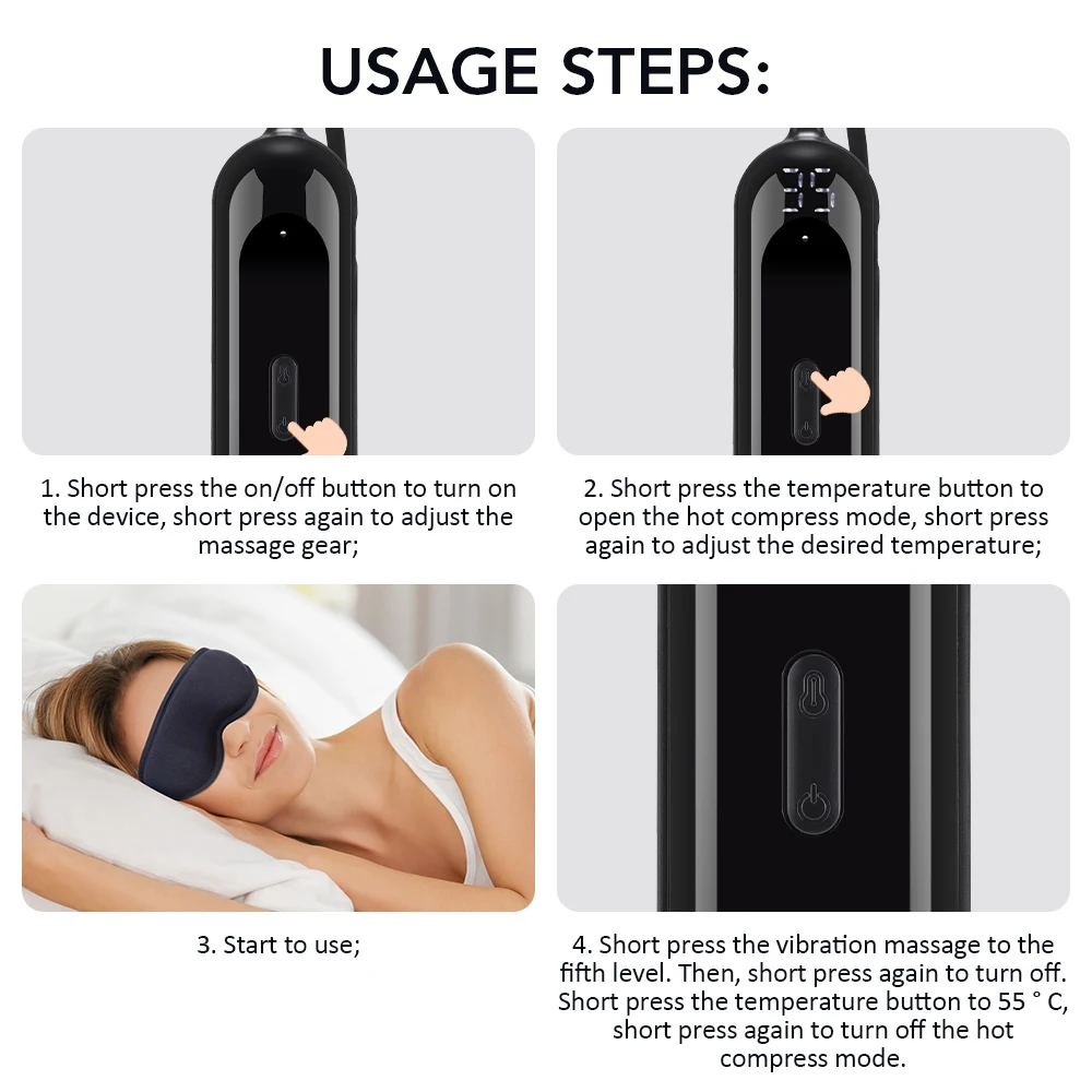 Electric Vibration Eye Massager Heated Eye Mask Wireless Relieve Eye Strain Dark
