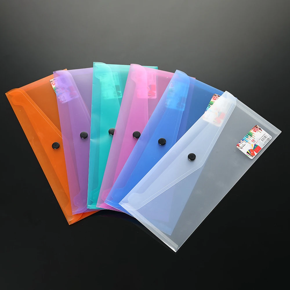 1Pc Plastic File Bag Set A6 Clear Envelope Folders Document Storage Bag Colorful Students Paper Packaging Bag File Folder