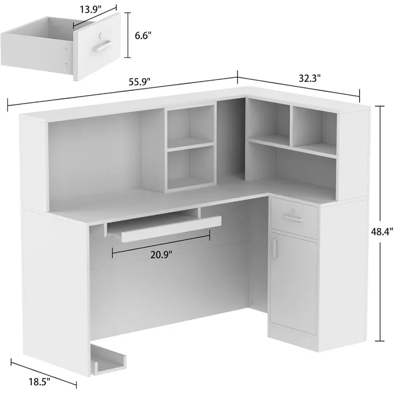 Reception Desk,with Counter Drawers & Storage Shelves,for Salon Reception Room Checkout Office, Front Desk Coun