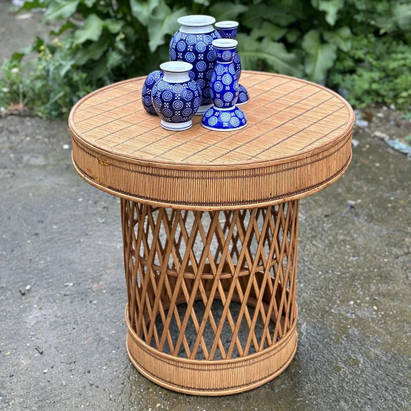 Vintage Handmade Rattan Woven Bamboo Craft Circular Coffee Table,Nordic Home,Living Room Balcony,Leisure Tea Tables Furniture