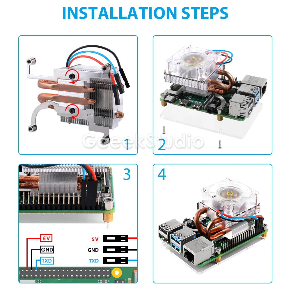 Torre de Gelo de Baixo Perfil Ventilador de Refrigeração Caixa de Metal Cores Rgb em Mudança de Luz Led com Suporte Escudo para Raspberry pi b 3b Mais 3b - Imagem 4