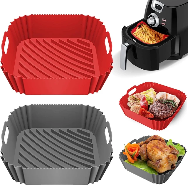 Air Fryer Silicone Liners Square 2 Pack 8.6 Inch Airfryer Liners 4-7 QT  Reusable Air