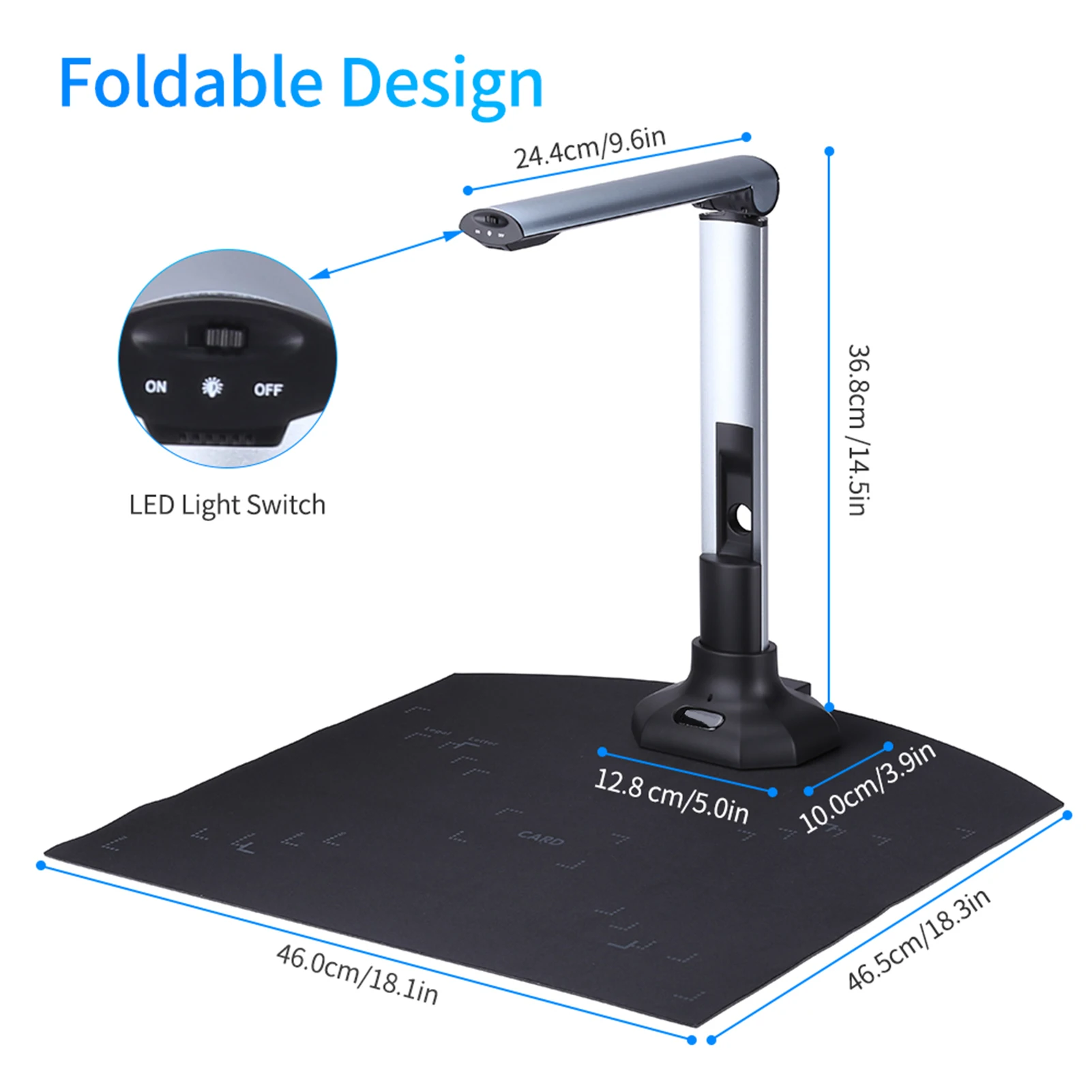 Max.A3 Portable Adjustable High Speed USB Book Image Document Camera Scanner HD 10 Mega-pixels for Classroom Office Library Bank