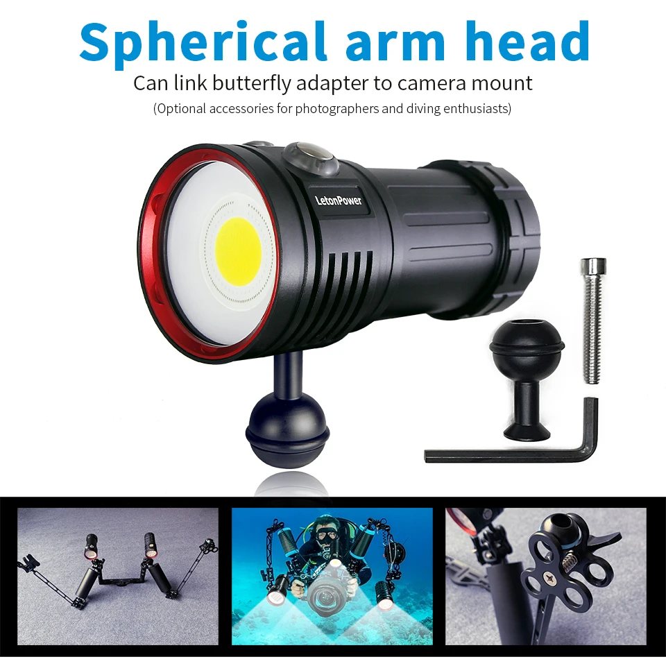 LetonPower Diving Flashlight 22800Lumens rechargeabl Underwater Lighting 100m Waterproof Torch For Photography Video Fill Light - Image 5