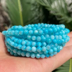 Colorful 4mm Natural Shell Round Beads for Handmade Jewelry & Accessories, 15 - inch Strand (Lake Blue)