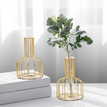 Ornamental Gold Wrought Iron Flower Vase – Hollow Design 1
