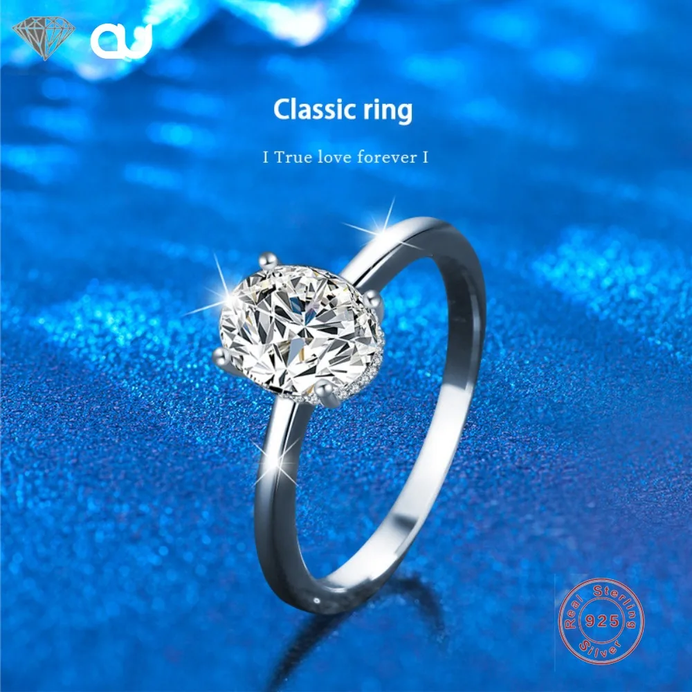 

D Color Moissanite Ring Real 925 Sterling Silver for Women Wedding Fine Jewelry GRA Certification 2 Carat Sparkling Gemstone