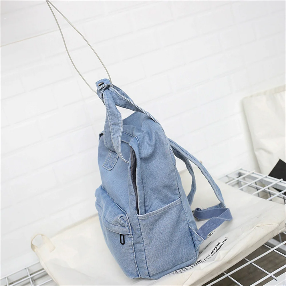 Women's Denim Backpack Personalized Gift Bag Embroidered Name Kids Adult Shoulder Bags Simple College Student Denim Schoolbag