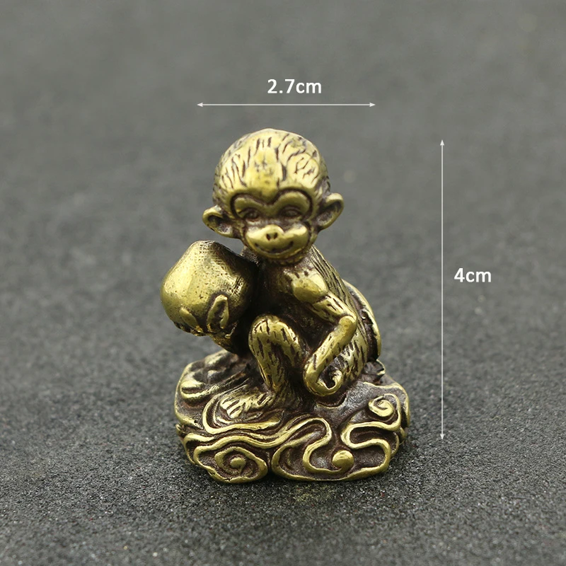 Retro Antique Solid Brass Monkey Small Ornament Retro Chinese Copper Figurines Metal Tea Pet Sun Wukong Tea Accessories