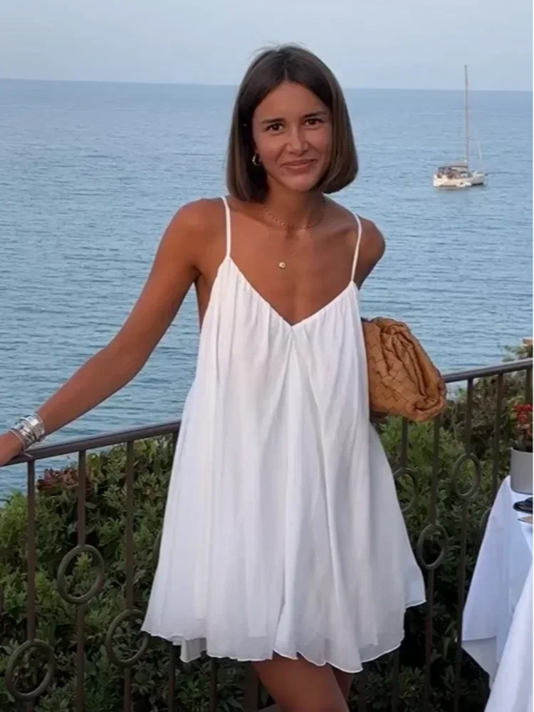 Fashion-Backless-Pleated-Sling-Mini-Dress-Sexy-Solid-V-Neck-Sleeveless ...