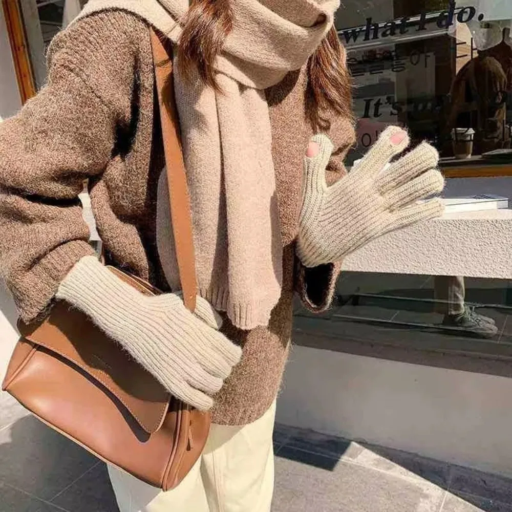 Vintage Long Knitted Gloves Touchscreen Solid Color Winter Gloves Women Gloves Outdoor Riding
