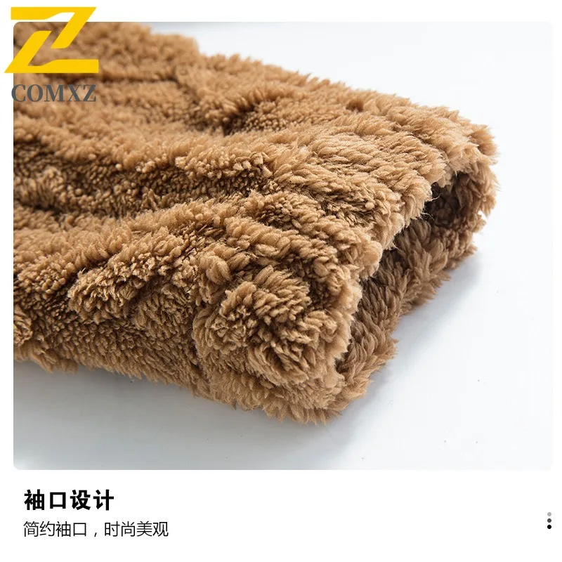 COMXZ 2025 Men Hooded Fleece Jacket Autumn Winter Sherpa-Lined Cotton Coat Zip-Up Korean Trendy Stylish Outerwear Daily Wear​