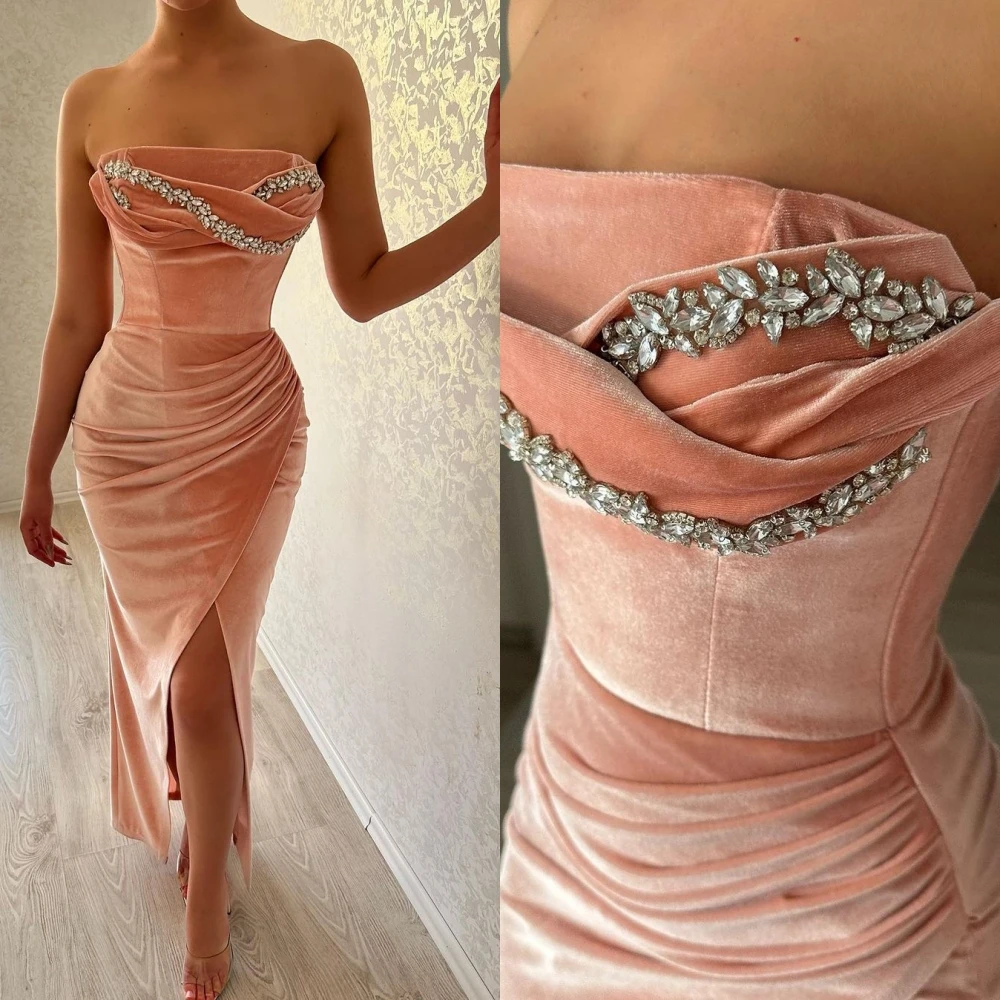 

Prom Dress Velour Intricate Fashion Strapless Mermaid Beading Satin Formal Occasion Gown Vestidos Para Eventos Especiales 프롬드레스