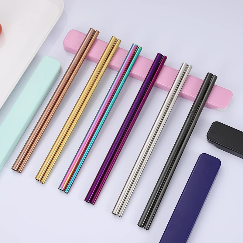 

Colorful Reusable Metal Straws Set with Cleaner Brush 304 Stainless Steel Drinking Straw Drinkware With Blue/Black storage box