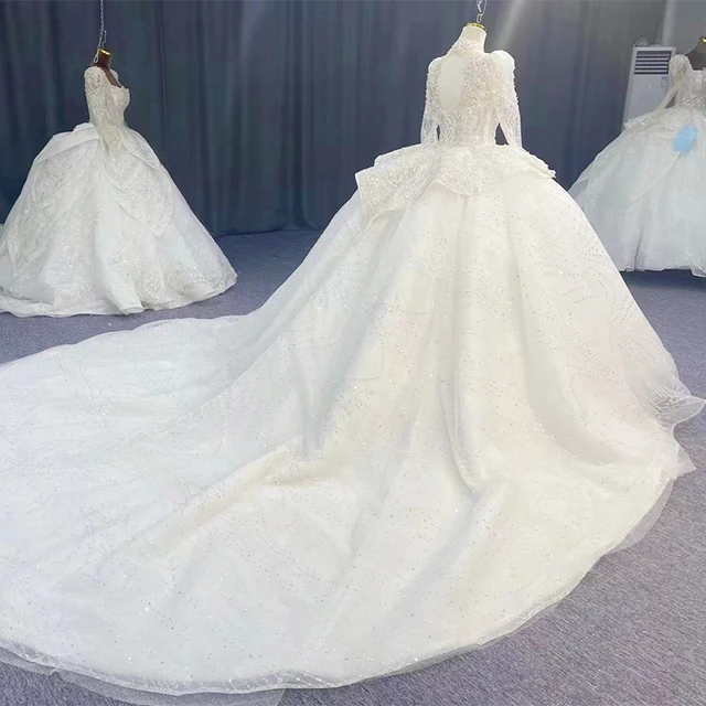 Luxury Wedding Dresses For Women 2022 Bride Organza Ball Gown High Neck Wedding Suits For Women Pearls MN37 Robe De Mariée 2