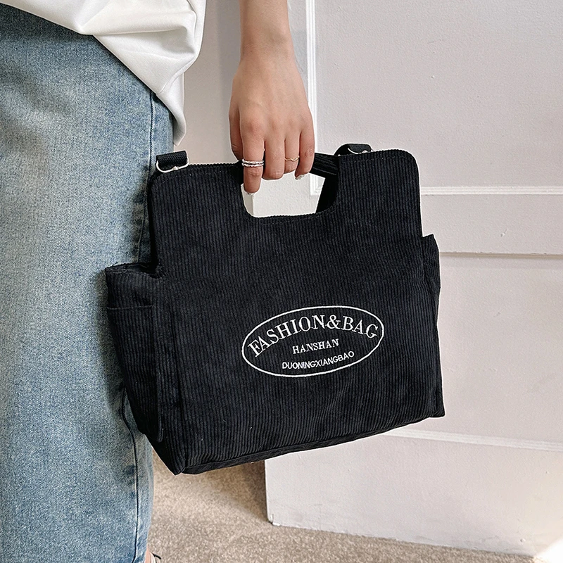 Japanese Harajuku Handbags Women Corduroy Letter Messenger Bag Large Capacity Tote Designer Korean Version Crossbody Bags Girls