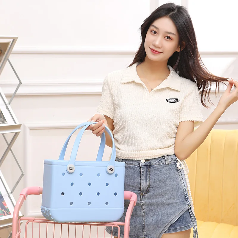 어린이 비치 보그 백, 귀여운 여름 보관 바구니, 어린이 야외 피크닉 토트, 작은 단색 에바 젤리 백, 신제품 패션