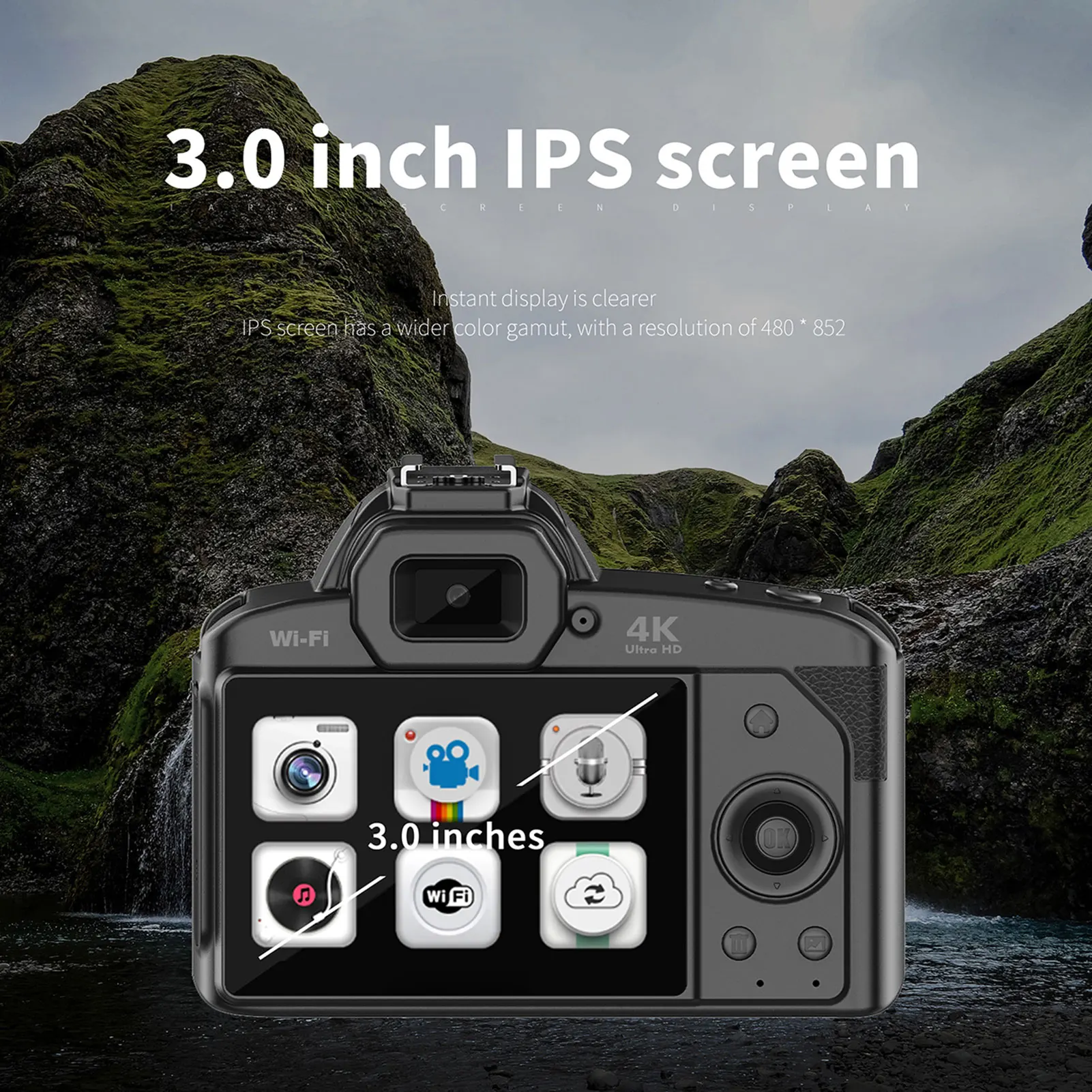 4K Digital Camera WiFi Digital Video Camera 64MP Dual Lens 3 Inch IPS Screen 16X Anti-Shake Zoom Night Vision Built-in Battery B - 3