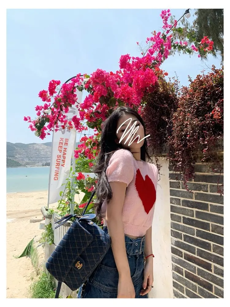 Blusa elegante y juvenil de estilo preppy, blusa de verano para mujer, camiseta de punto dulce, top corto, moda coreana