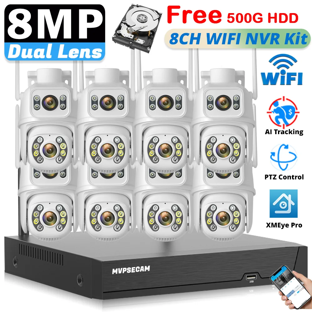 

8MP Wifi Surveillance Cameras System Smart 8CH WiFi NVR 4K 360° Wireless Outdoor Security IP Camera Monitoring Kit Night Vision