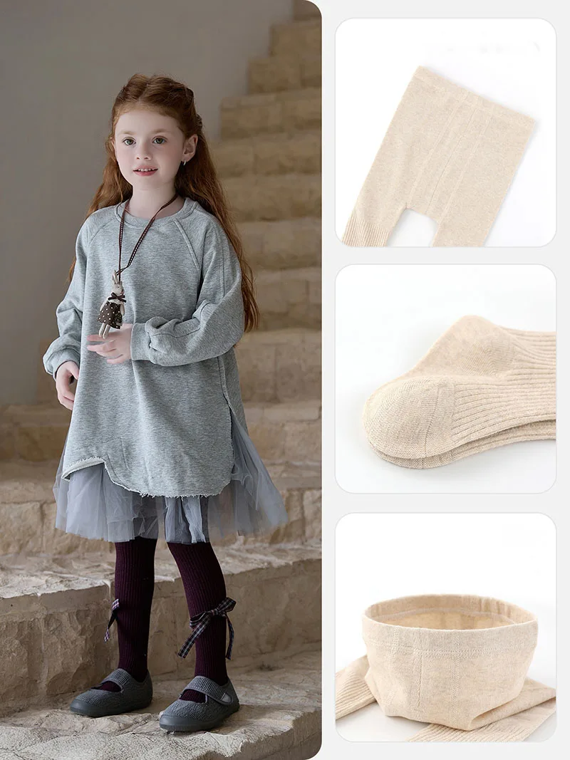 Autumn Kids Pantyhose Cute Solid Color Tights Girls High Waisted Pants