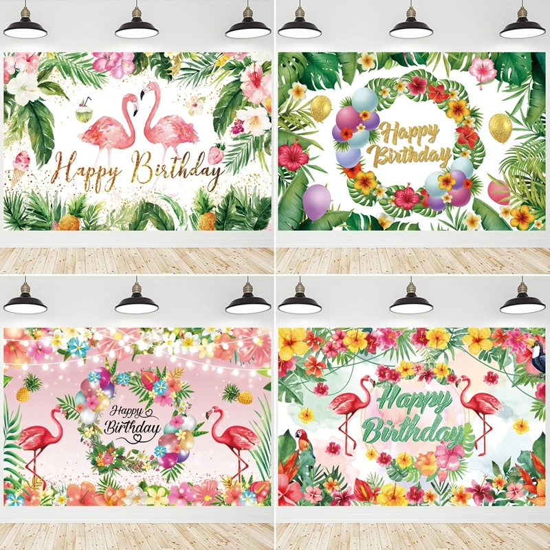 Description Picture 4 of itemHawaii Tropical Photography Backdrop Seaside Flamingo Birthday Party Decoration Background Summer Tropical Theme Party Favors