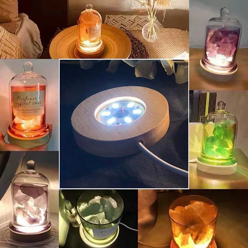 10cm Wood Light Base Rechargeable Wooden LED Light Rotating Display Stand Lamp Holder Lamp Base Art with Power adapter led lights decorative lights lamp holder rotating display stand lamp base led lamp base