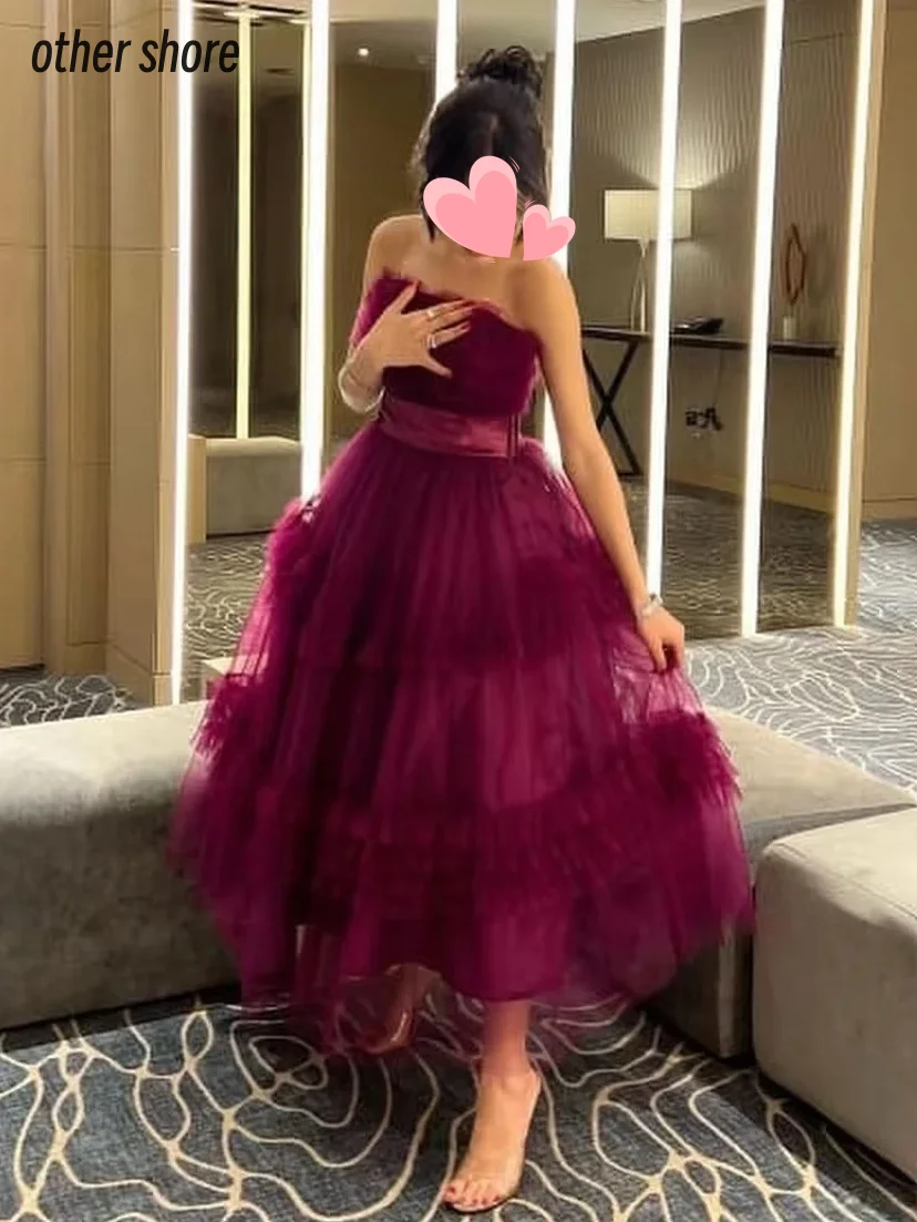 

Other Shore Elegant Vintage Sexy Sweet Purple Ruffle Strapless A-Line Customize Formal Occasion Prom Dress Evening Party Gowns