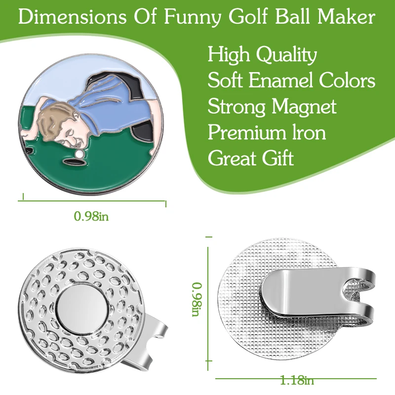 Funny Golf Ball Marker Hat Clip Baseball Cap Magnetic Clips Clothing Cartoon Dcorative Jewelry Metal Brooches for Golf Sports