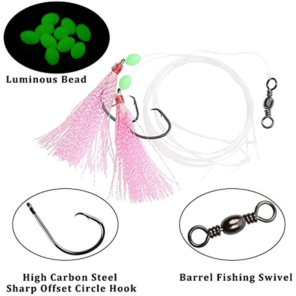 5 Packungen Angelköder Rig Salzwasser Flunder Rigs mit Mono-Vorfach für Flunder Seebarsch Heilbutt Black Pompano Bottom Fishing Rigs – Detail 3