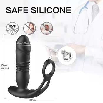 Thrusting Prostate Massager Anal Vibrator Stimulator Delay Ejaculation Lock Ring Anal Butt Plug 3 in 1 Dildos Sex Toys For Men 5