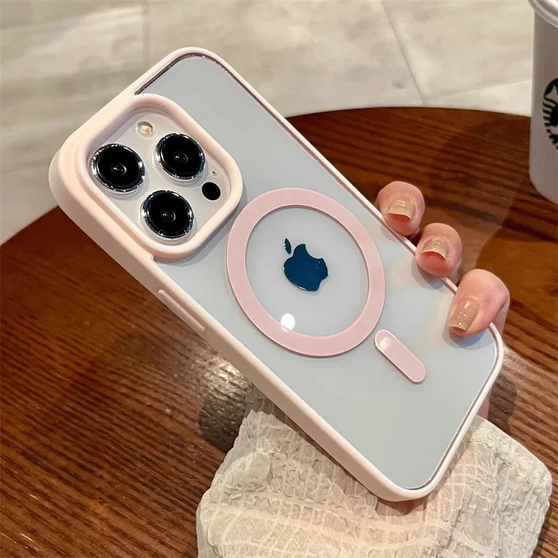 thumbnail image 1 of Luxury Magsafe Magnetic Wireless Charge Clear Acrylic Case For iPhone 15 14 Plus 13 12 Mini 11 Pro Max Candy Color Bumper Cover, 1 of 5
