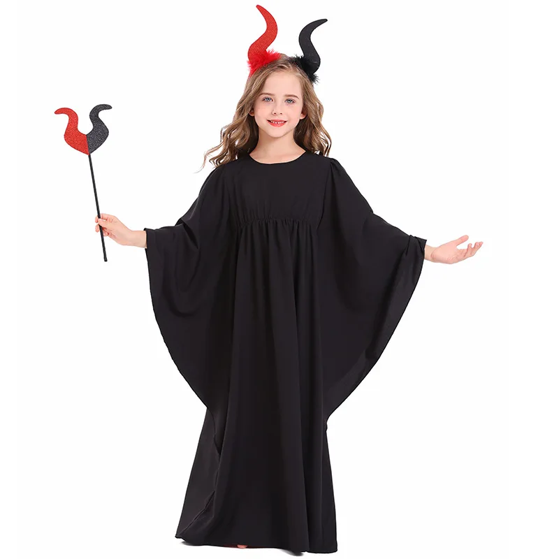 Kids White Angel Dress with Cape – Halloween Devil Two-Tone Dress-Up Set, Girls Cosplay Costume with Cloak