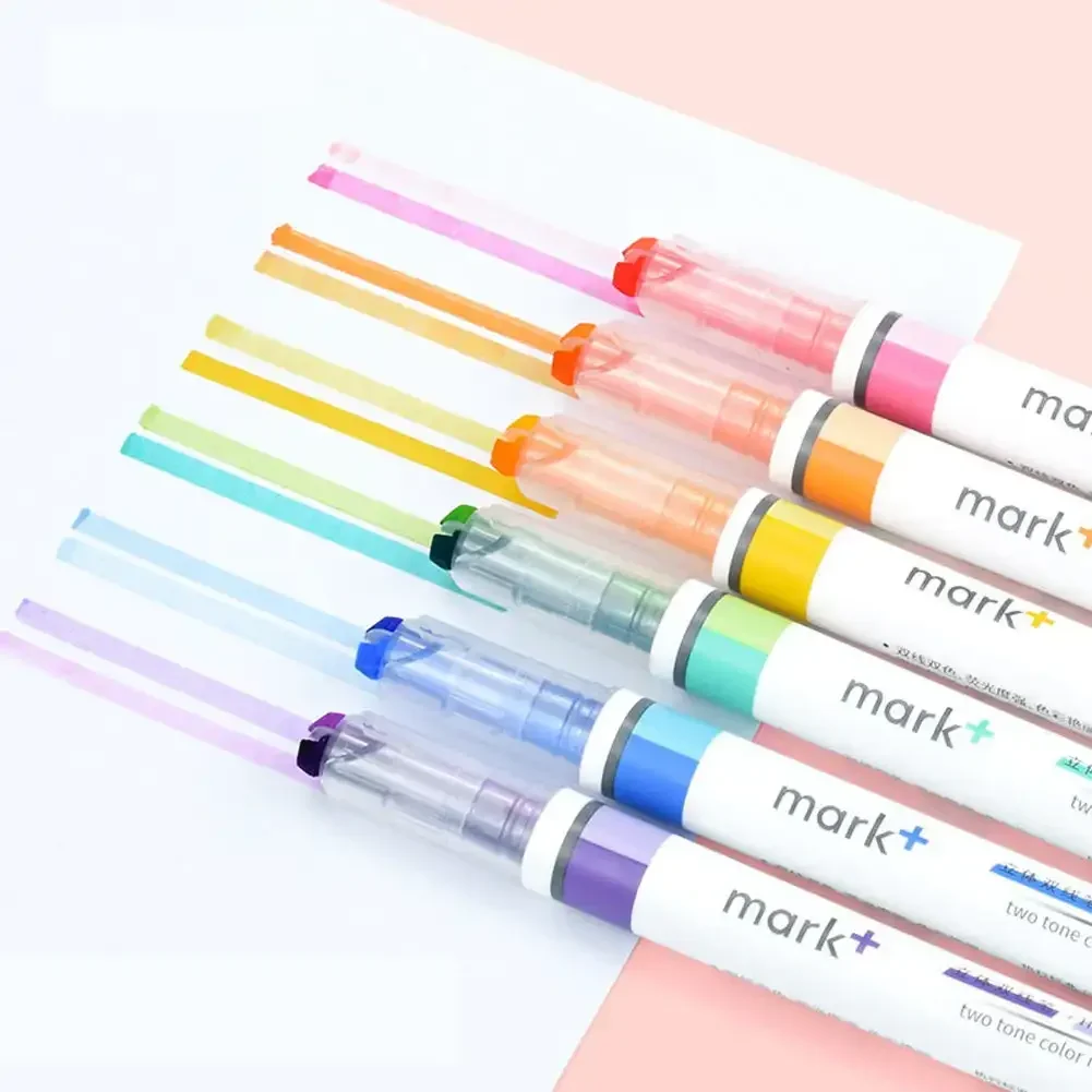 6pcs/pack Beetle A Two-color Highlighter Color Marker Pen Student Office Stationery Light Color Dark Dark Thick Pen