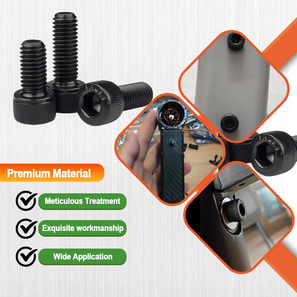 Carbon Steel Bolts DIN912 Hex Socket Bolts Black Metric Threaded Hexagonal Carbon Steel Grade 12.9 Machine Screws DIY Bolt M2M3M4M5M6M8M10M12M14M16