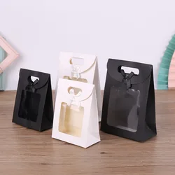 10Pcs Black/White Gift Bags with Clear Window Kraft Paper Bag with handle Candy Biscuits Cake Packing Box Eid Mubarak Gift Bag