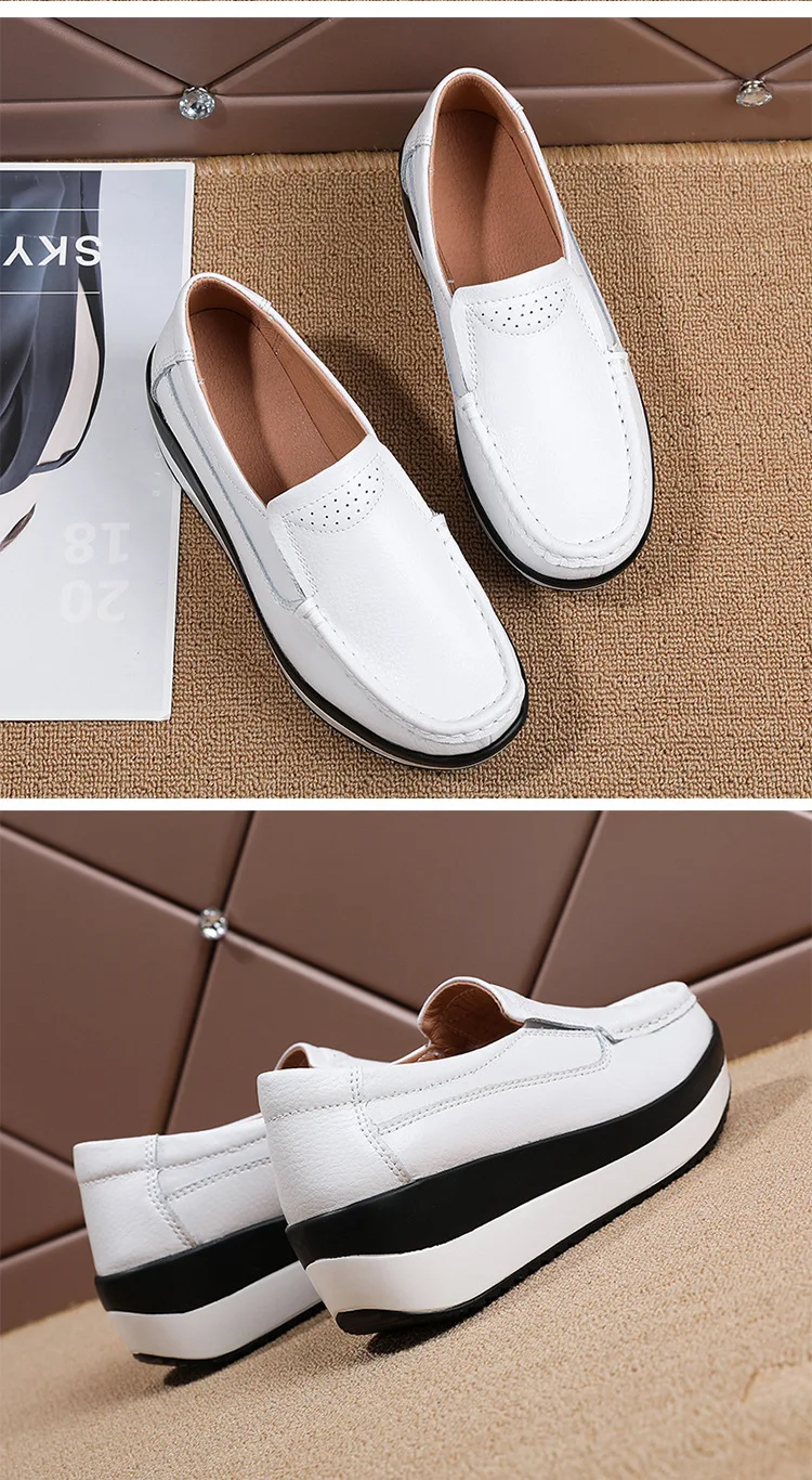 Platform Flats Loafers for Women Autumn Thick Bottom Casual Leather Walking Sneakers Round Toe Wedge Shoes Zapatos De Mujer 2023
