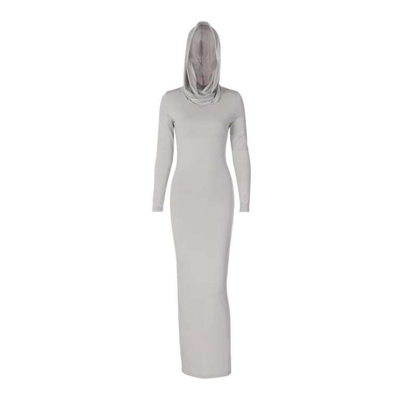 Description Picture 2 of itemHooded Long Dress For Women Y2k Clothes Sexy Streetwear Long Sleeve Bodycon Vestidos De Mujer Solid Robe Femme Été Back Split