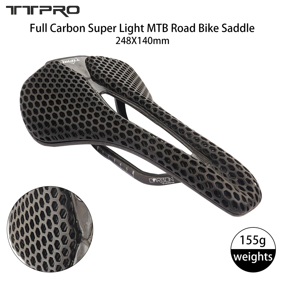 

TTPRO 3D Printed Bicycle Saddle Ultralight Carbon Fiber Hollow Comfortable Breathable MTB Gravel Road bike Cycling Seat Parts