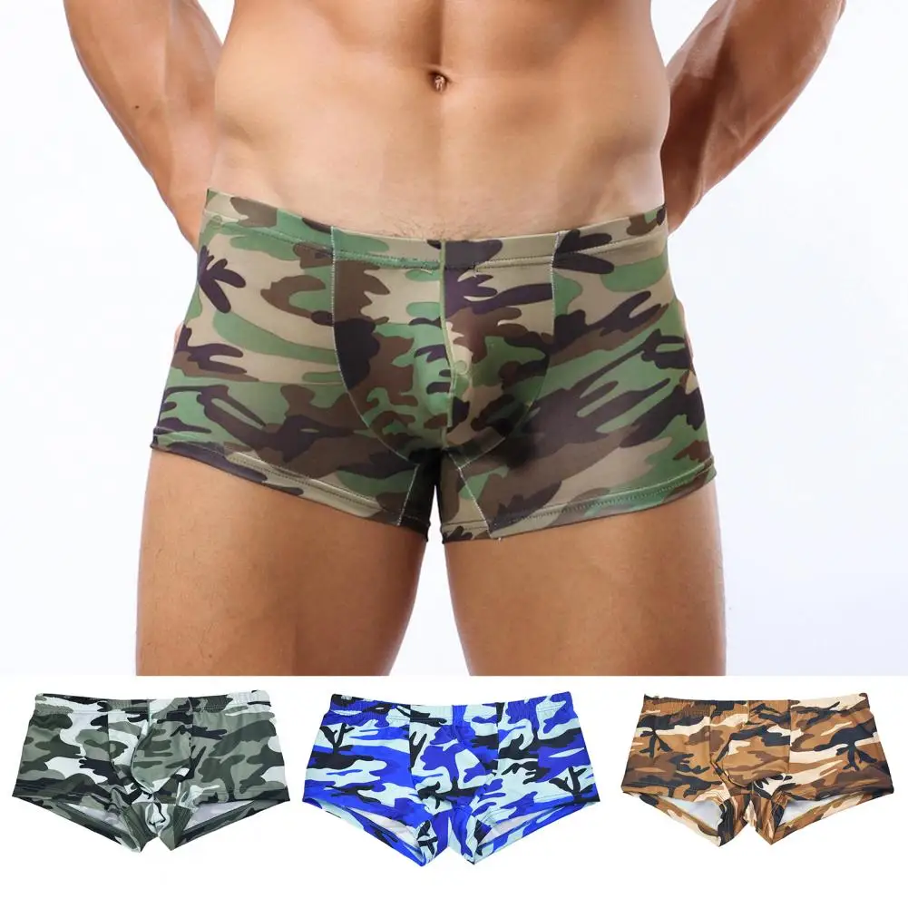 

Men Underpants Camouflage Close Fit Stretchy Low Waist Sexy Sweat Absorbing U Convex Panties Briefs Underwear for Honeymoon