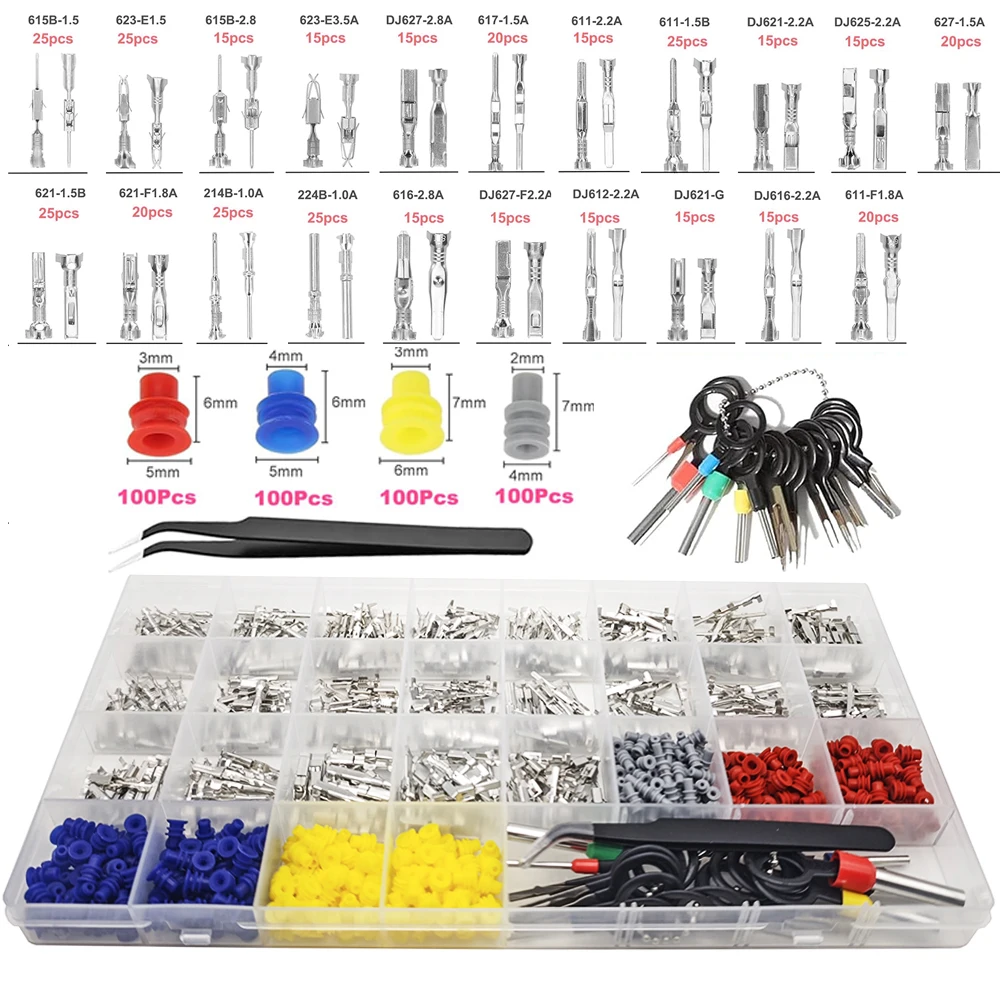 799Pcs Stecker Pins Terminal 1/1,5/1,8/2,2/2,8/3,5mm Auto Elektrische Draht Terminal Stecker Crimp Pins Nicht-isolierte Stecker Kit – Detail 1