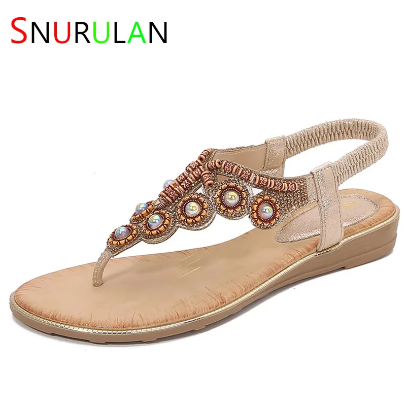 Sandali Con Strass Da Spiaggia Estivi Da Donna Fibbia Con Cinturino A T Sandali Piatti In Cristallo Di Perle Bohémien Luxus Designer Schuhe Damen