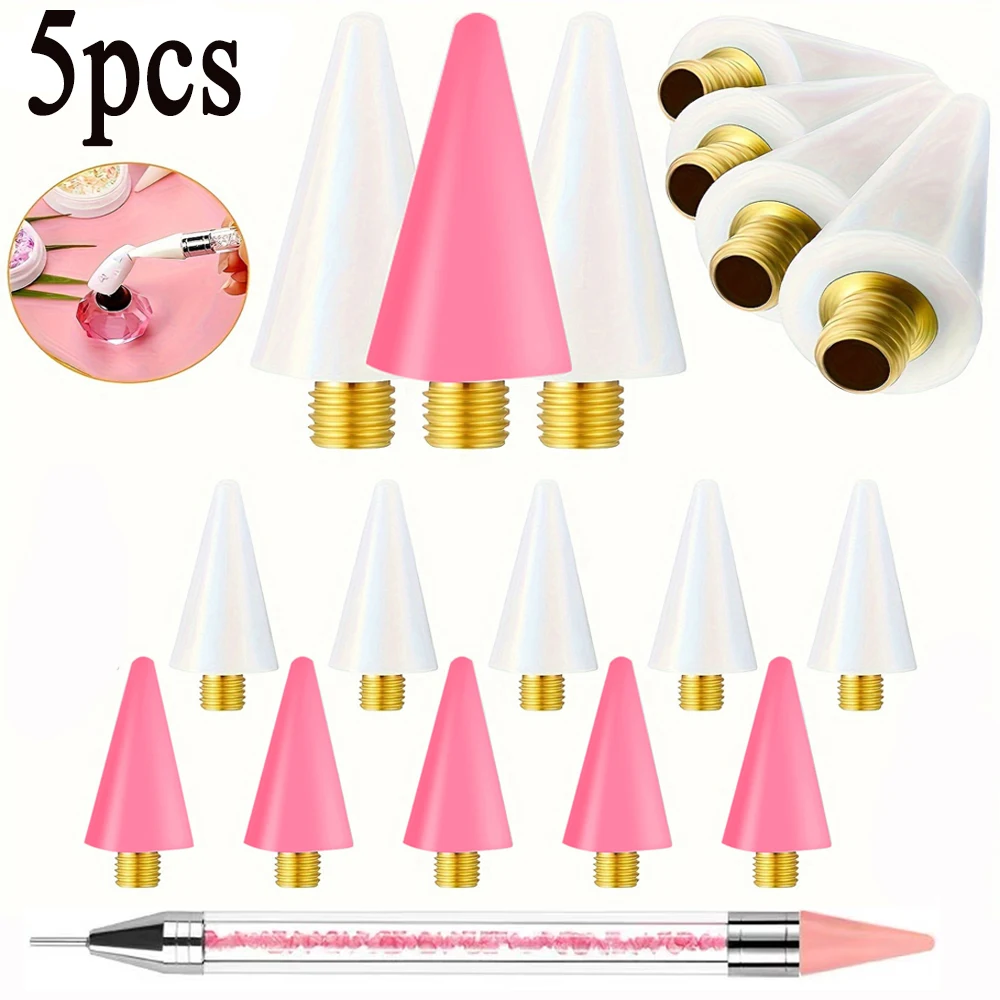 5/1 stücke austauschbarer Wachs kopf Nagel Punkts tift rosa/weiße Strass steine/Perlen/Edelsteine Picker Punkts tift ersetzen Wachs kopf Nagel werkzeuge – Detail 1