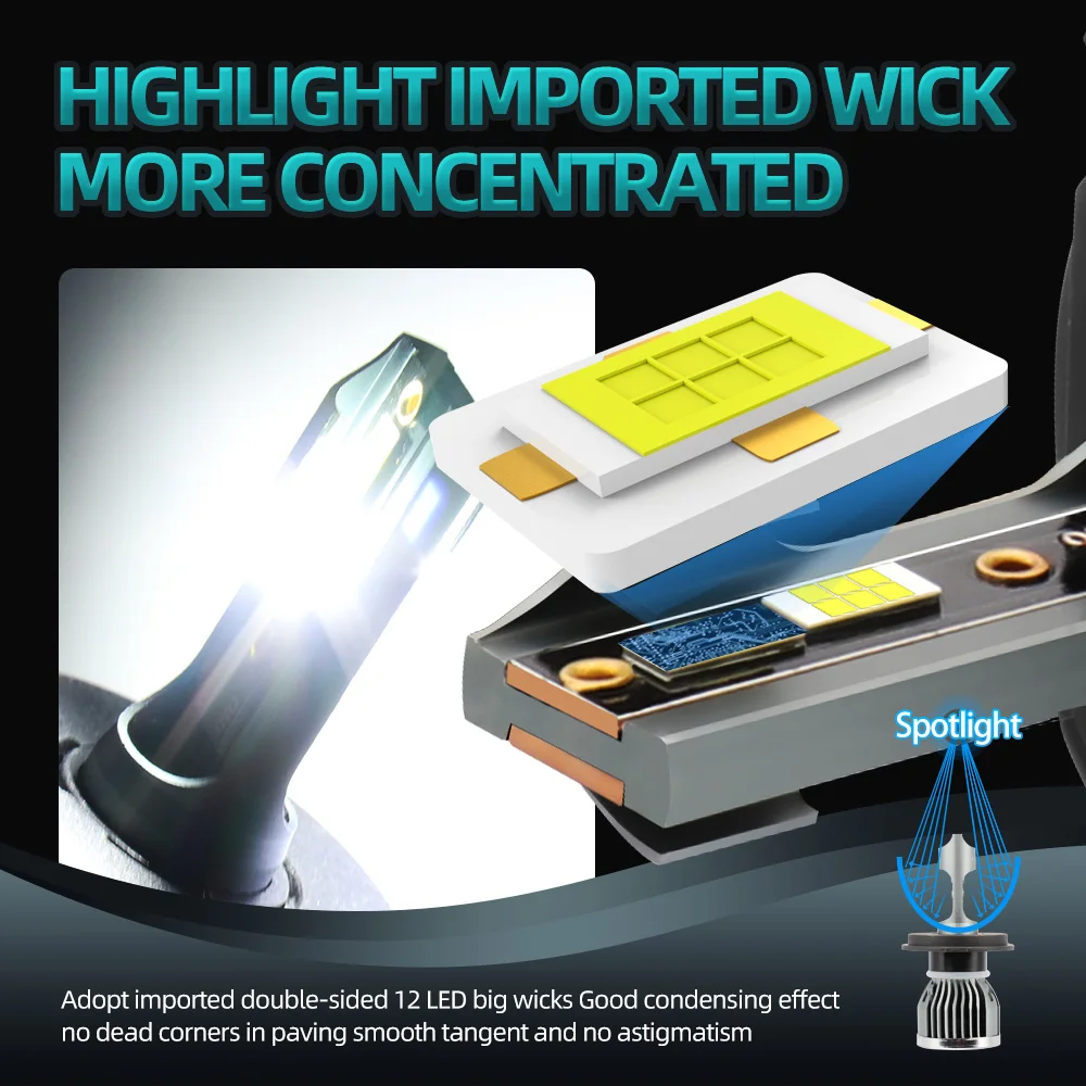 자동차 안개등 LED 헤드라이트, H4 H7, 26000LM, 180W, LED H1, H11, H3, H8, H9, H13, 9005, 9006, HB3, HB4, 9008, 9007, 9004, 6500K