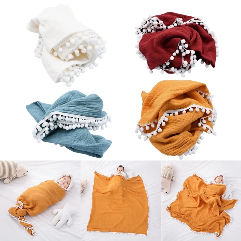

110x110cm Cotton Muslin Blanket Double Gauze Bath Towel Baby Tassel Blankets Newborn Big Diaper Swaddle Wrap Feeding Photo Props