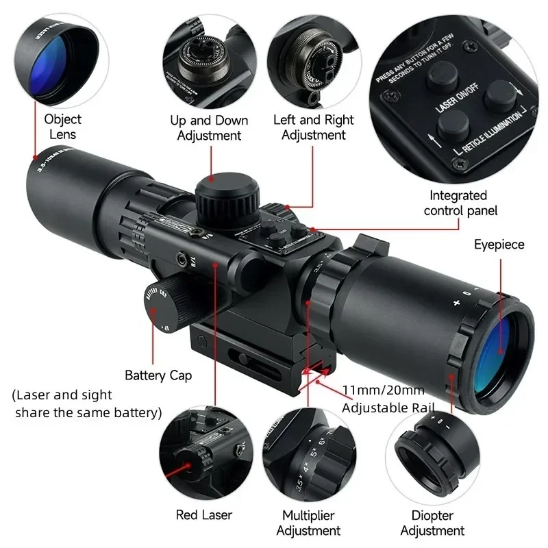 3.5-10x40IR Combo Hunting Illuminated Optic Riflescopes Red Light Reflex Cross Reticle Shooting Sight for 11or20mm Rail Mount